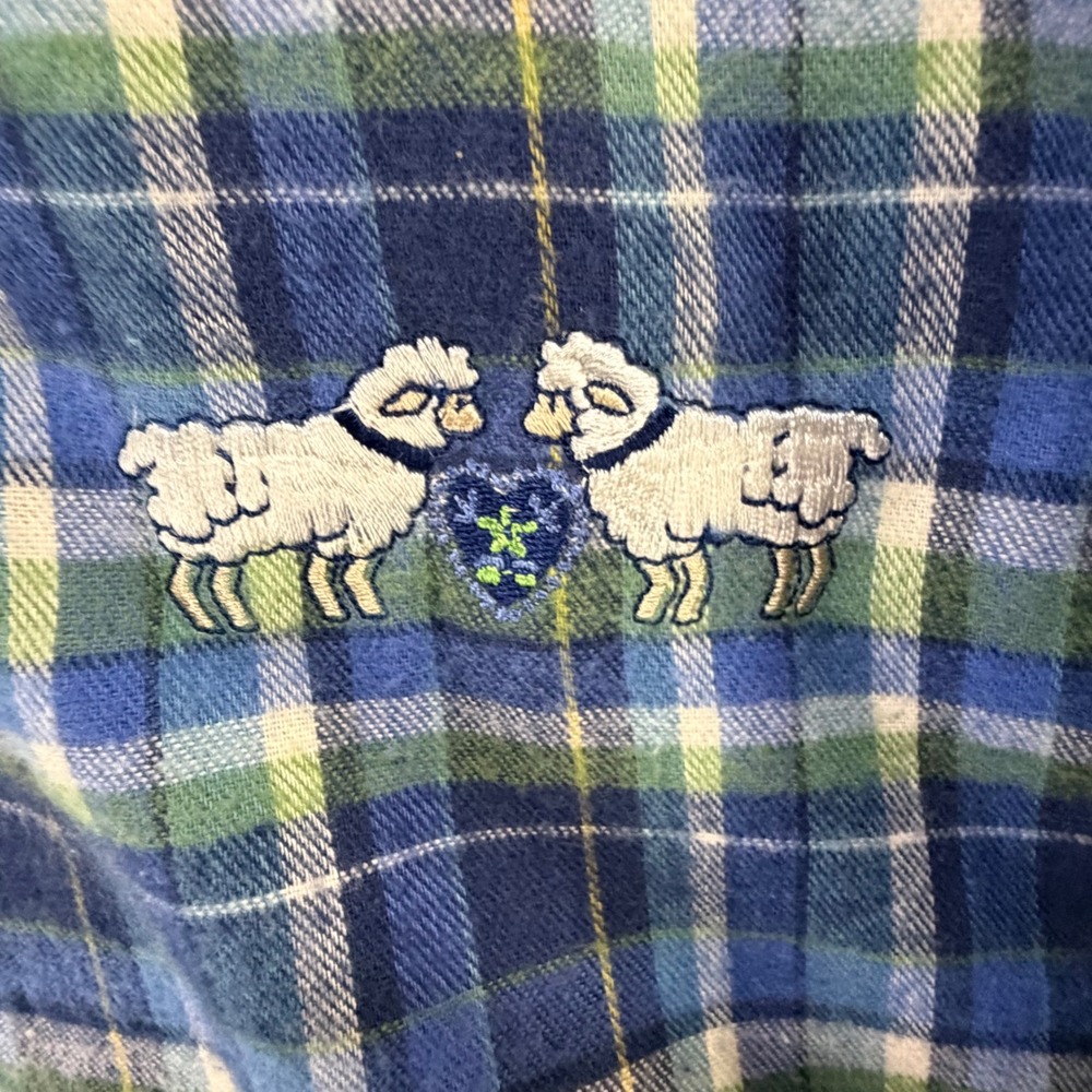 Vtg Gotkeys Unlimited Plaid Flannel Pullover Unisex OS Blue 1/4 Zip Cottage - Picture 9 of 12